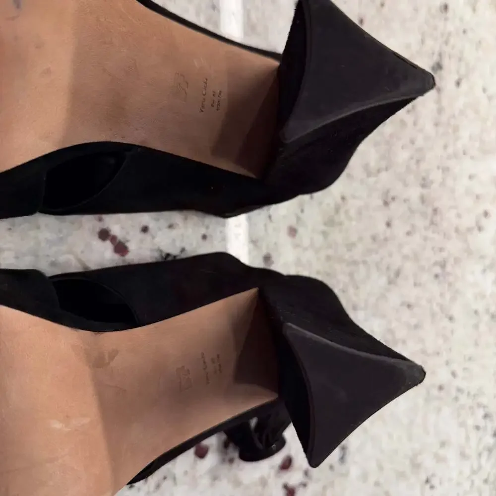 Diane von Furstenberg‎ Sz 7 Black Suede Knotted Heidi Slingback Platform Sandal
